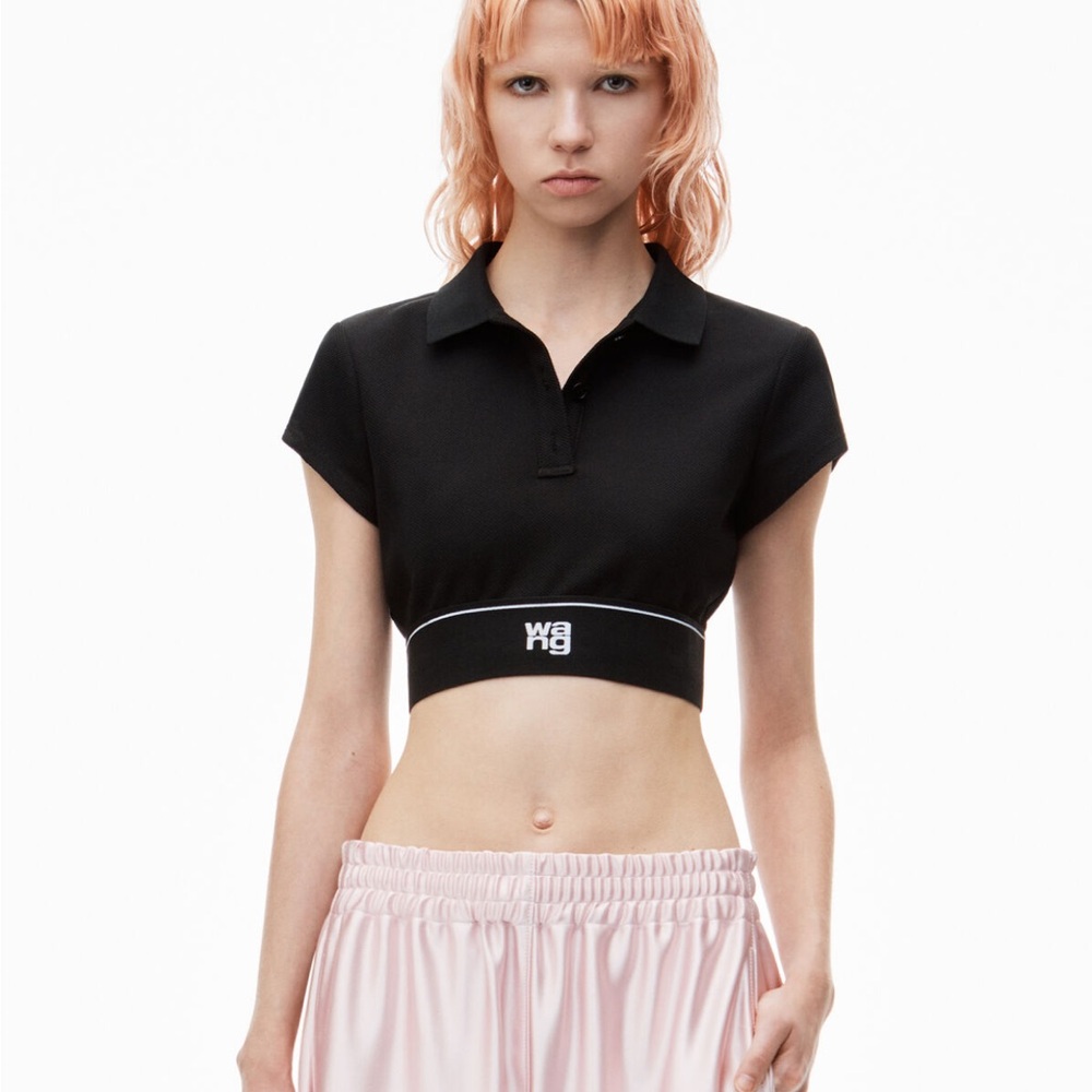 Alexander’s Wang Logo Waistband Pleated Mini Skirt & Cheerleader Polo Top.